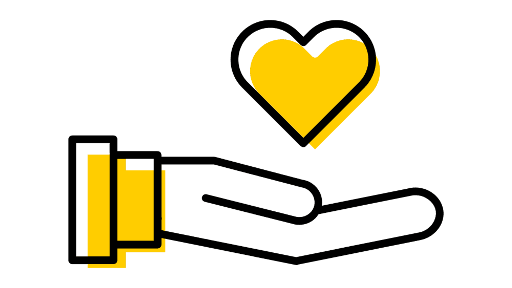 Donate Icon: Hand holding a heart. 