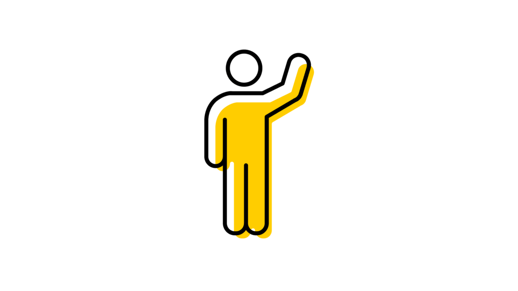 Icon of a person raising their hand to volunteer. 
